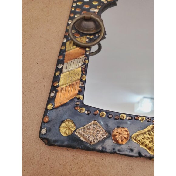 Vintage Moroccan Wall Hanging Mirror Brass Copper Silver Metal Glass One-Off - Picture 4 of 10